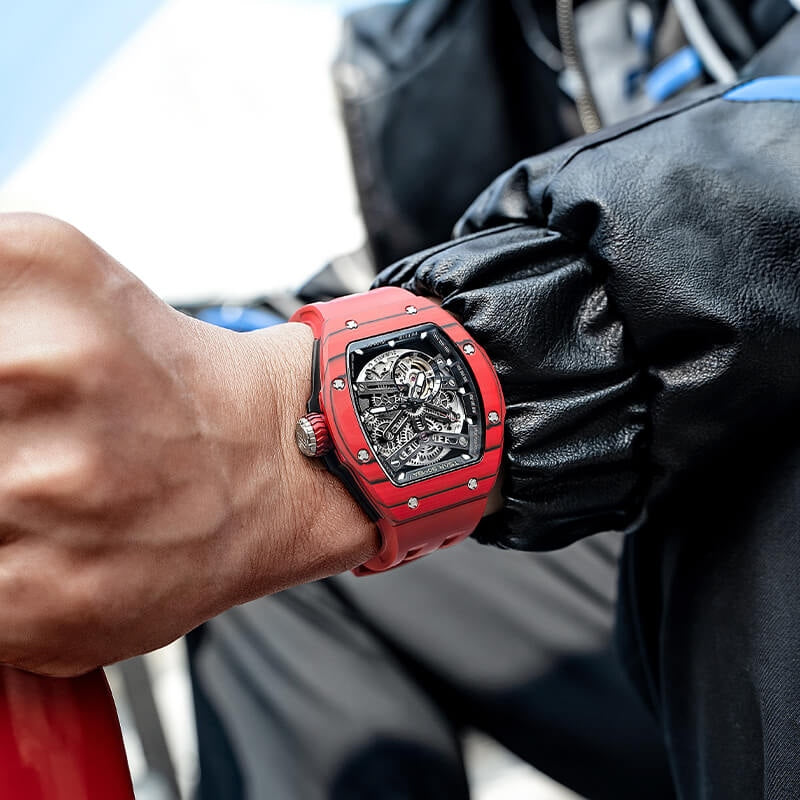 Tsar Bomba Atomic Series Exhibition Dial Automatic with Hours-Minutes-Seconds 2 interchangable Options TB8218 (1+2) FKM-BLK FKM+Rd FKM