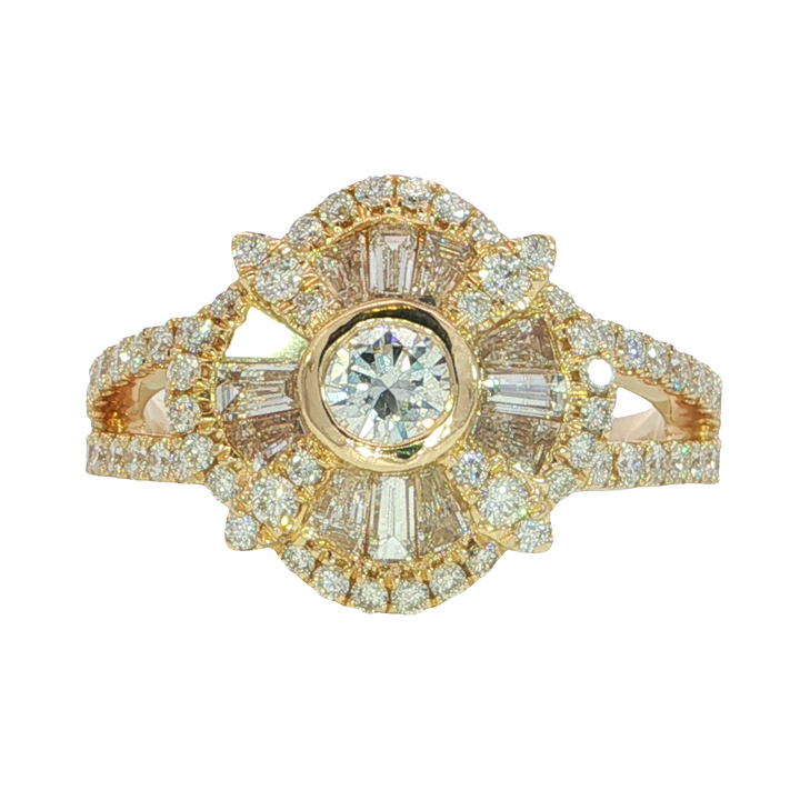 Diamond Ballerina Style Ring 14k Yellow Gold 1.16ct Total