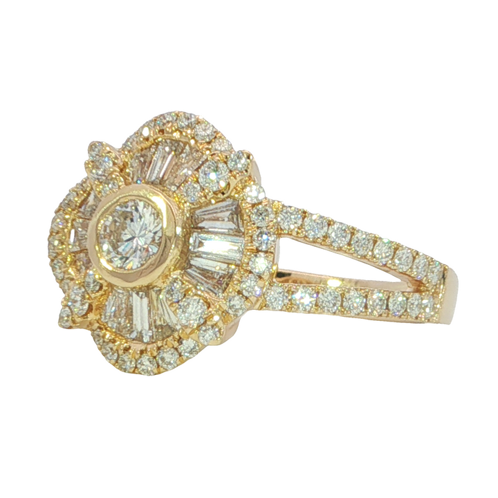 Diamond Ballerina Style Ring 14k Yellow Gold 1.16ct Total