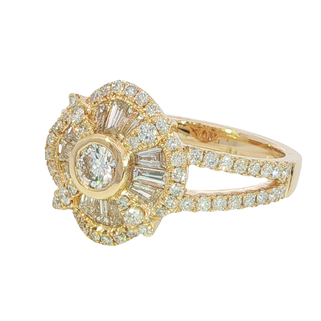 Diamond Ballerina Style Ring 14k Yellow Gold 1.16ct Total