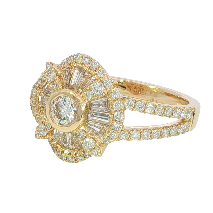 Diamond Ballerina Style Ring 14k Yellow Gold 1.16ct Total