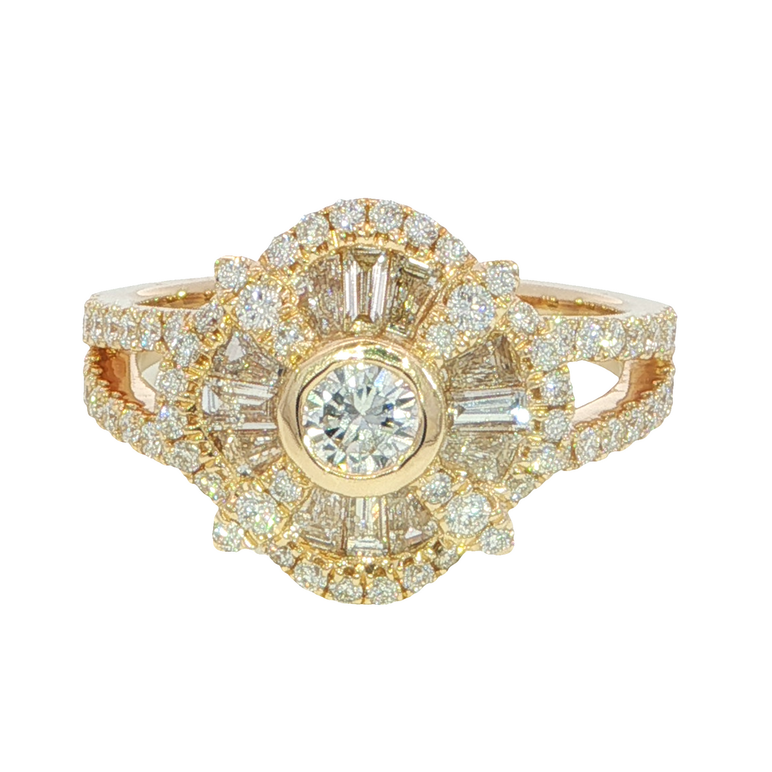 Diamond Ballerina Style Ring 14k Yellow Gold 1.16ct Total