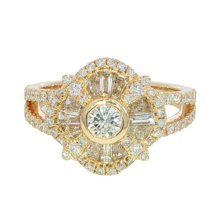 Diamond Ballerina Style Ring 14k Yellow Gold 1.16ct Total