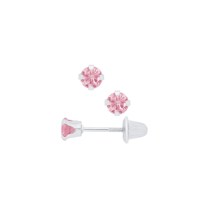 Children’s Pink CZ Earrings, Sterling Silver