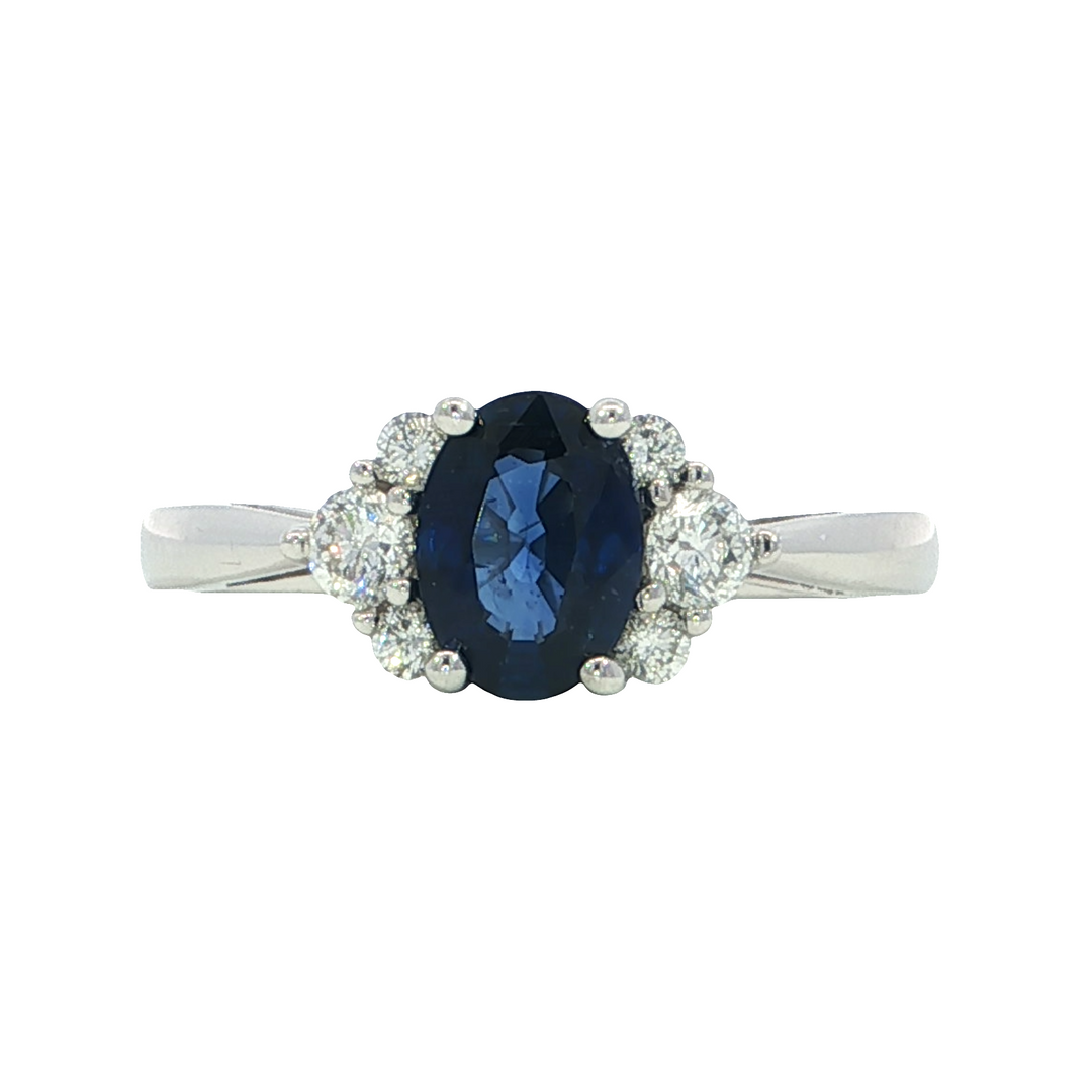 14k White Gold Oval Sapphire Ring