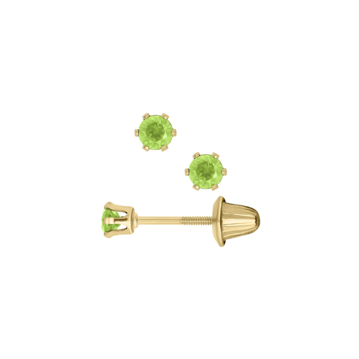 Aug 14k Yellow Gold Round Peridot 4 Prong Stud Earrings