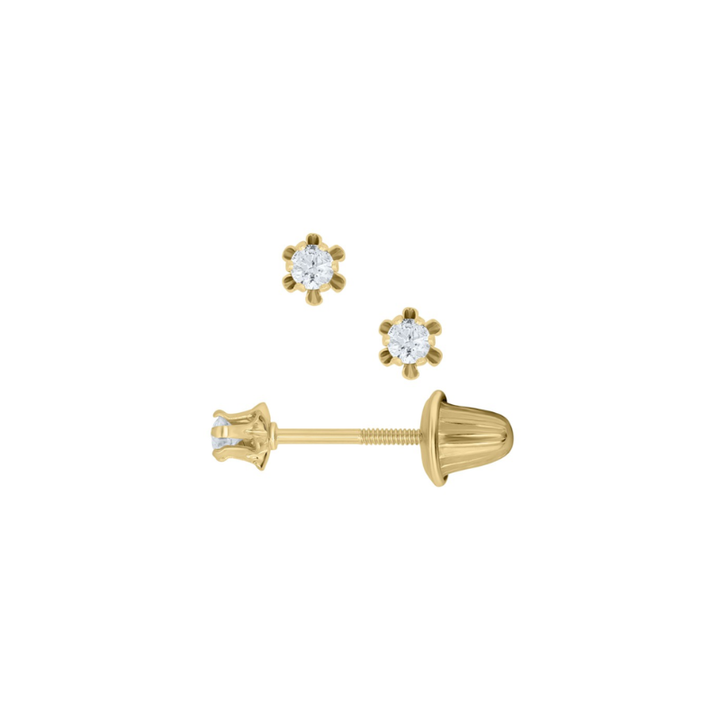 14k Yellow Gold Child's Buttercup .08ct Total Natural Diamond Earrings