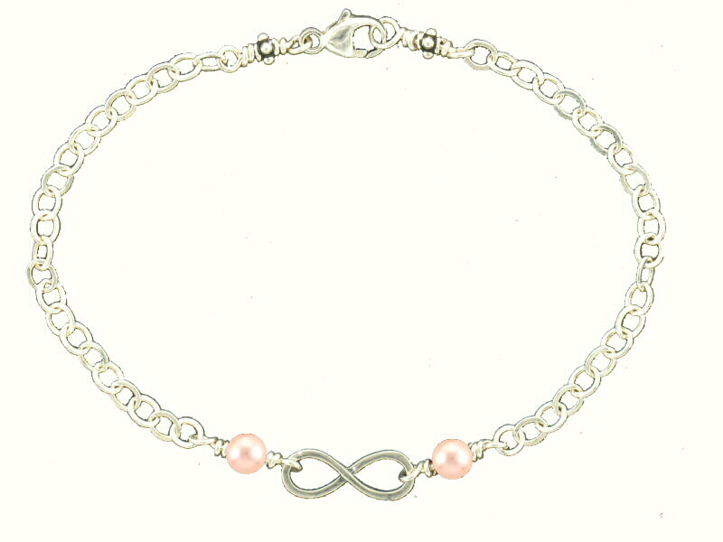 Sterling Silver Bead Pearl June Cable Link Infinity Bracelet