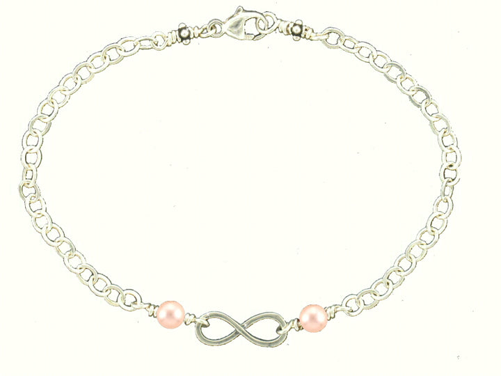 Sterling Silver Bead Pearl June Cable Link Infinity Bracelet