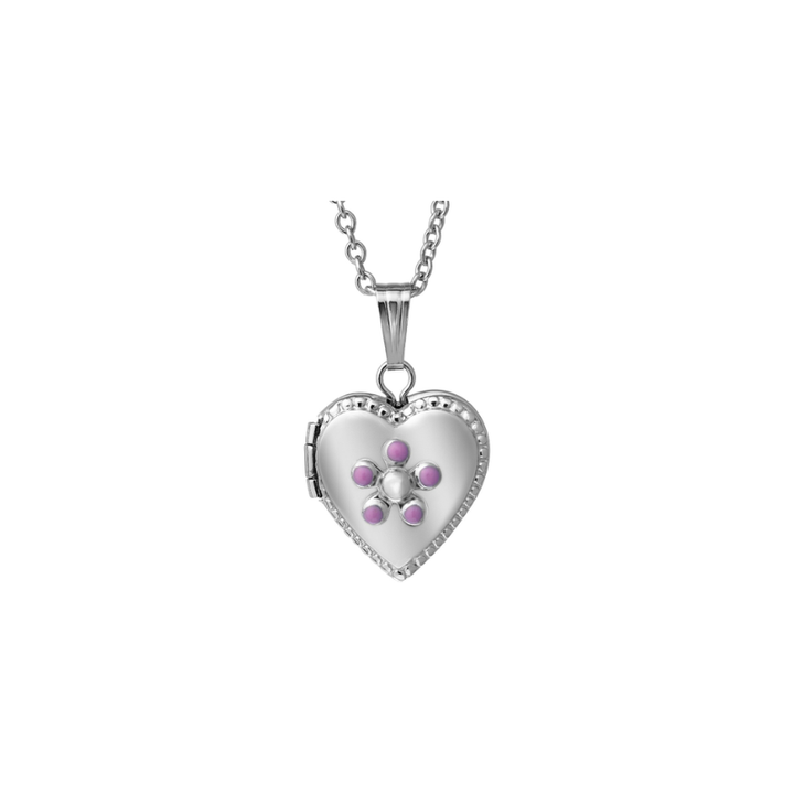 Heart Childs Locket Pendant in Sterling Silver White Gold