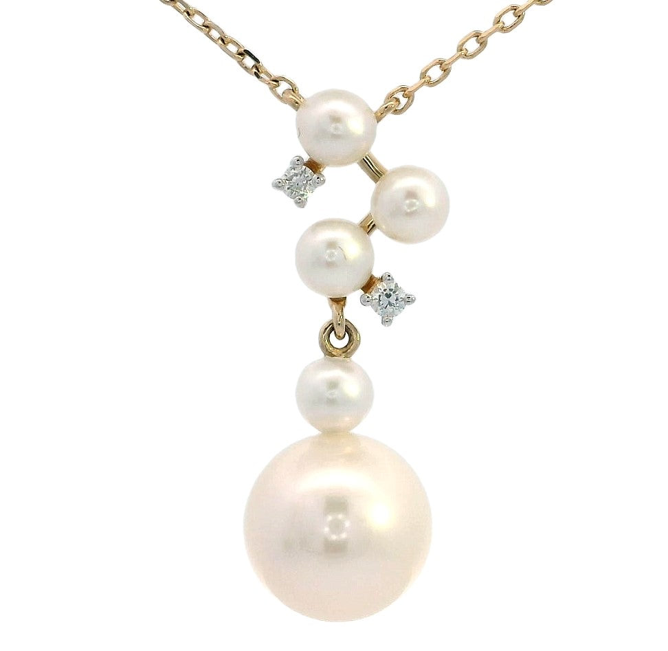 Drop Multiple Sizes Freshwater Diamond Accented Pearl Pendant 14k Yellow Gold