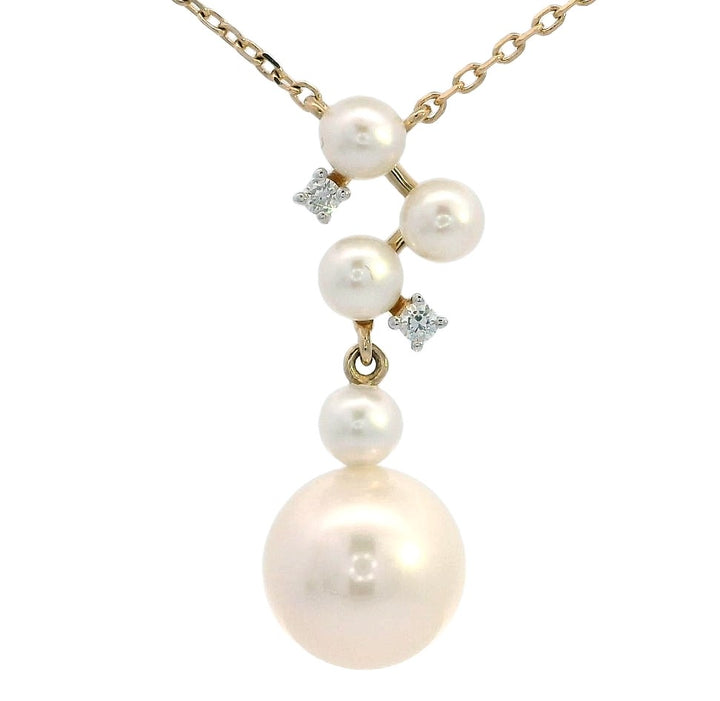 Drop Multiple Sizes Freshwater Diamond Accented Pearl Pendant 14k Yellow Gold