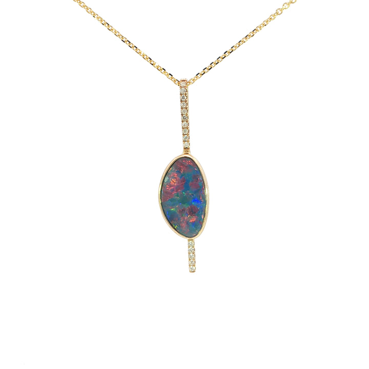14k Yellow Gold Freeform Opal Free Form Diamond Accented Pendant