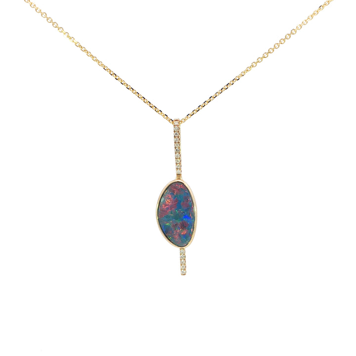 14k Yellow Gold Freeform Opal Free Form Diamond Accented Pendant