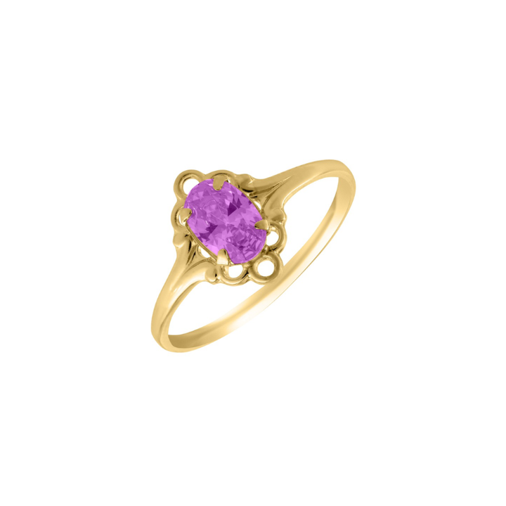 Child's 10k Yellow Gold Oval February Imitation Gemstone Scroll Ring