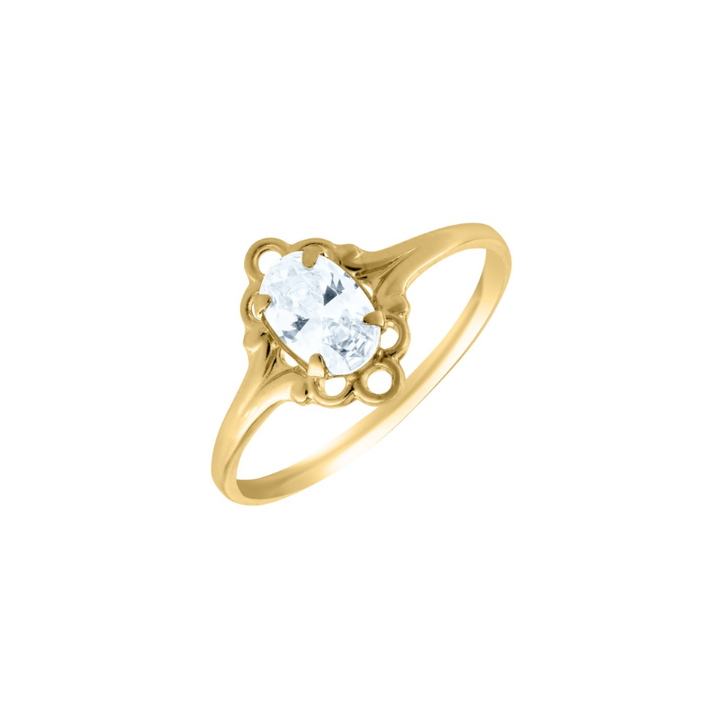 Child's 10k Yellow Gold Oval April Imitation Gemstone Scroll Ring