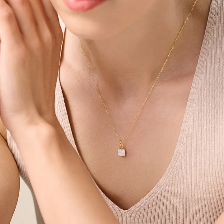 Lock Sterling & 14k Yellow Gold Plated Lab Grown Diamond Pendant