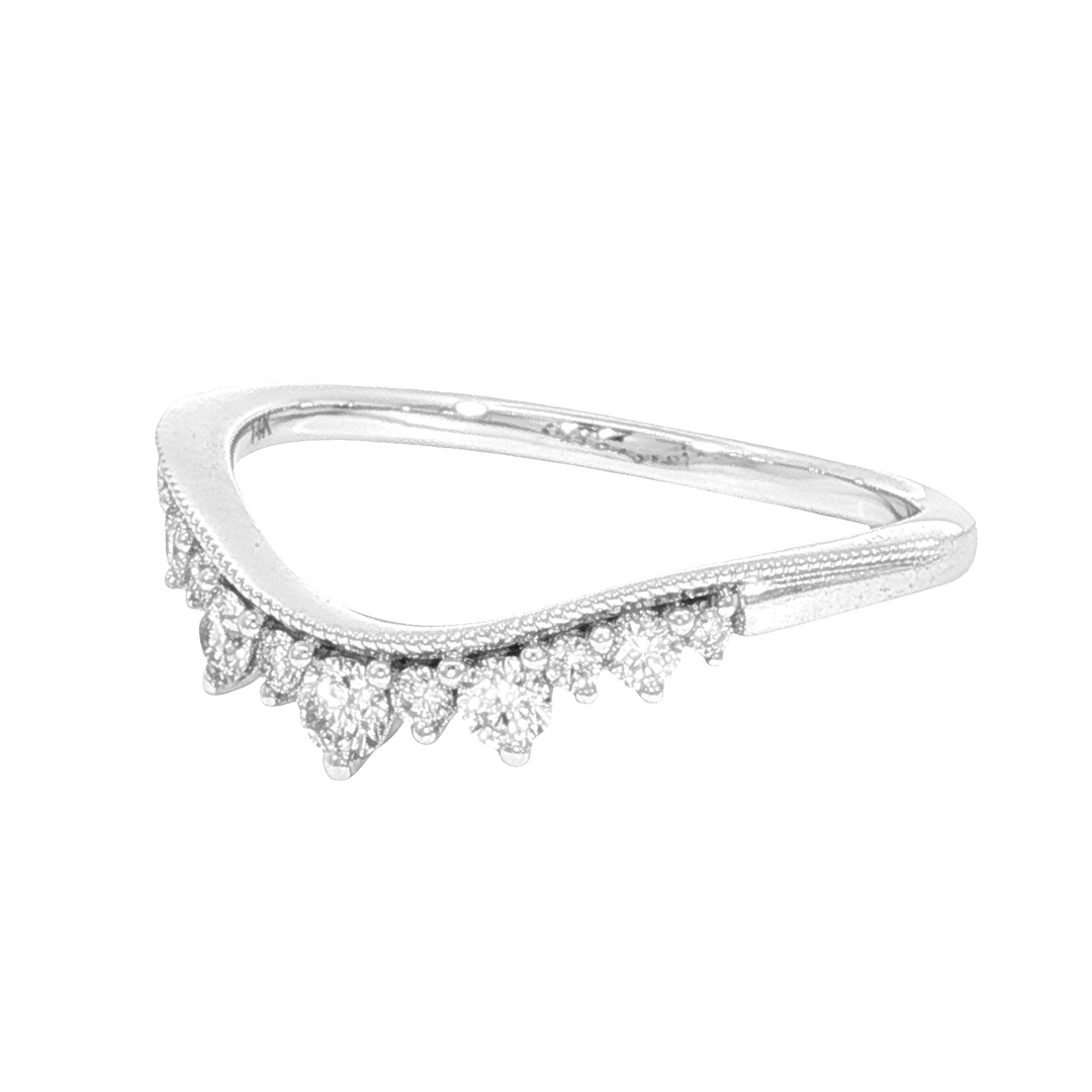 Alternating Curved Diamond Band, 14k White Gold