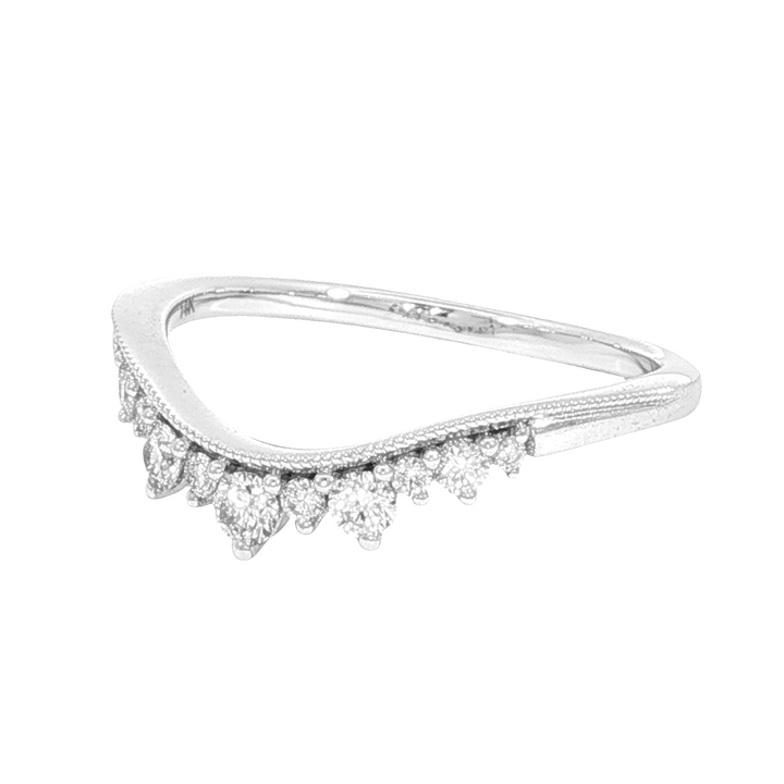 Alternating Curved Diamond Band, 14k White Gold