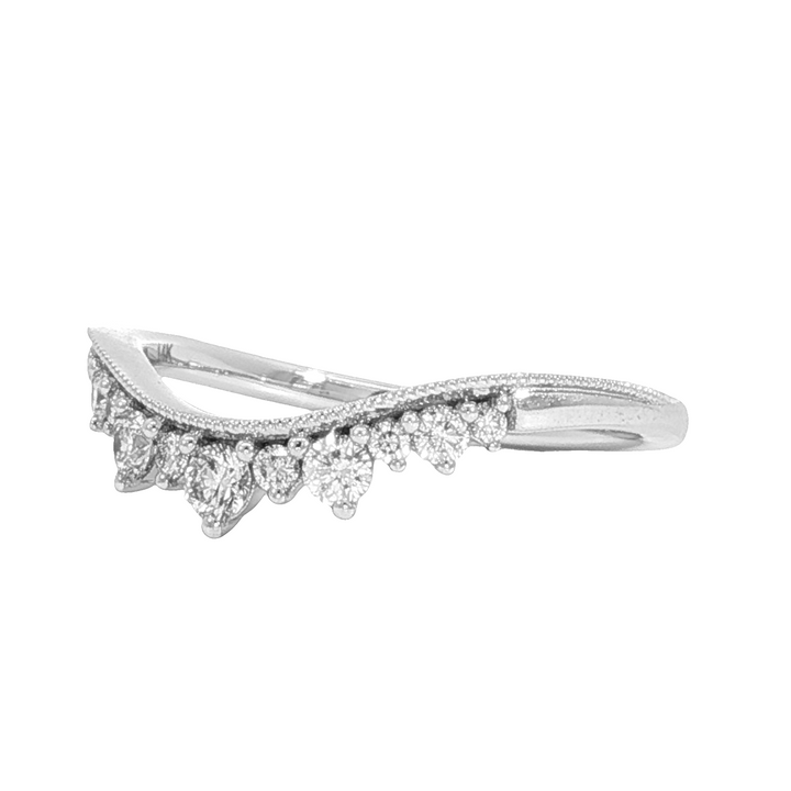 Alternating Curved Diamond Band, 14k White Gold
