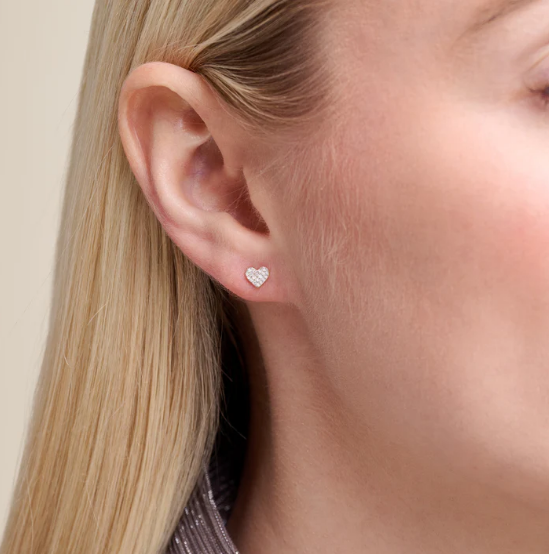 Pave Heart Sterling & 14k Yellow Gold Plated Lab Grown Diamond Earrings