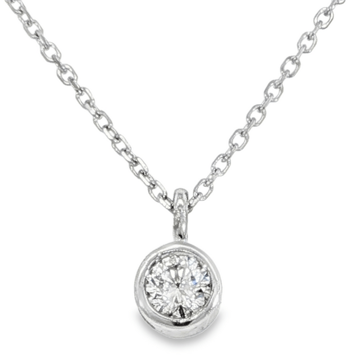 Bezel Style .13ct Diamond Pendant, 14k White Gold
