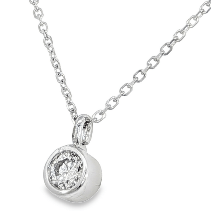 Bezel Style .13ct Diamond Pendant, 14k White Gold