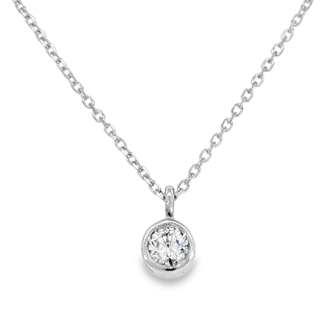 Bezel Style .13ct Diamond Pendant, 14k White Gold