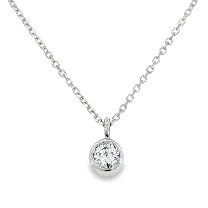 Bezel Style .13ct Diamond Pendant, 14k White Gold
