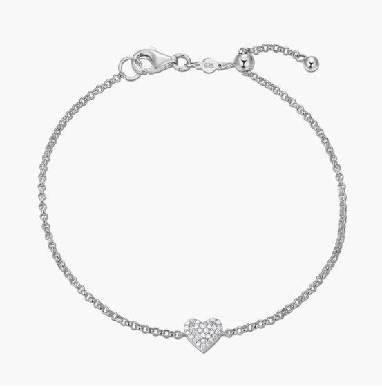 Pave Heart Sterling Silver Lab Grown Diamond Bracelet