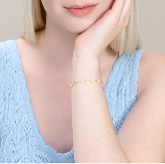 Pearls and Hearts Sterling & 14k Yellow Gold Plated Lab Grown Diamond Bracelet