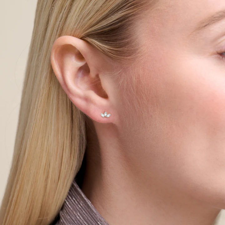 Triple Marquise Shape Sterling Silver Lab Grown Diamond Earrings