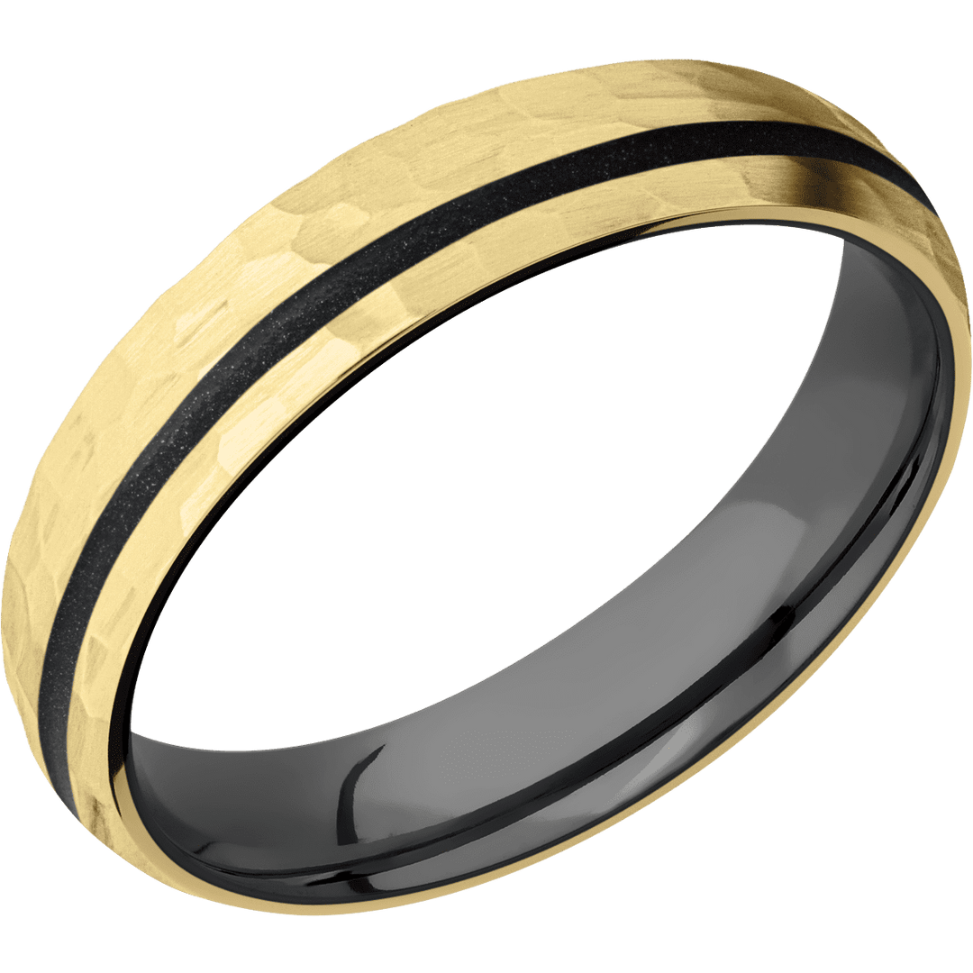 10K Yellow Gold + Hammer , Hammer Finish + Zirconium