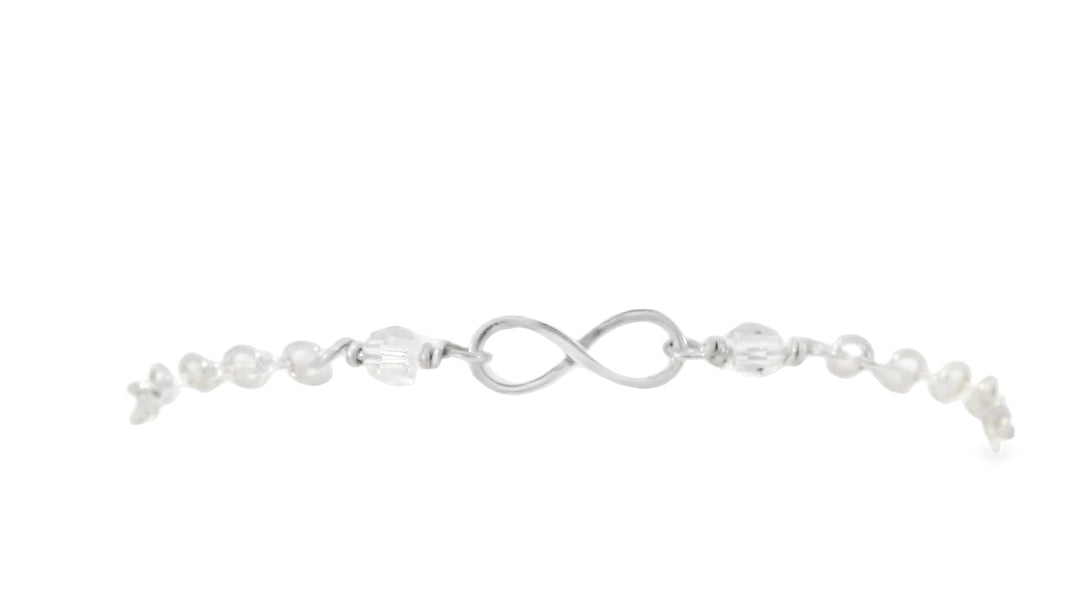 Sterling Silver Bead Imitation April Cable Link Infinity Bracelet
