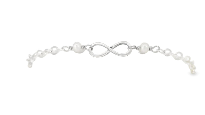 Sterling Silver Bead Pearl June Cable Link Infinity Bracelet