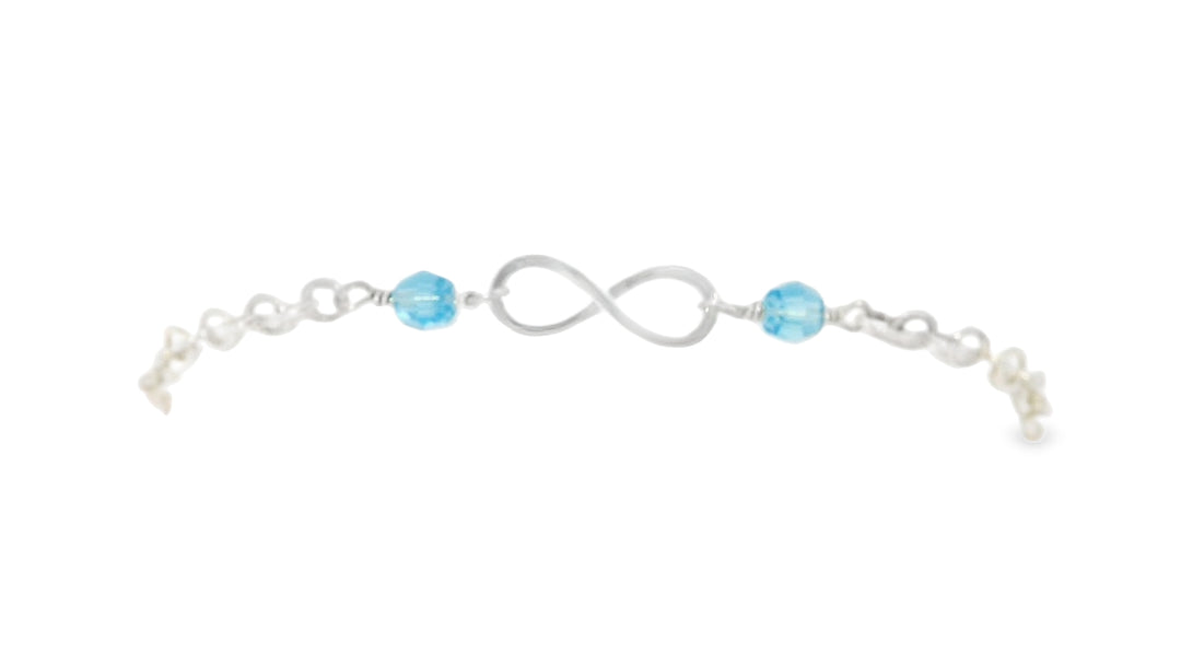Sterling Silver Bead Imitation March Cable Link Infinity Bracelet