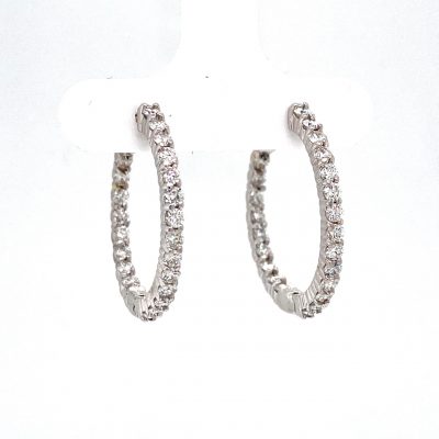 1.50ct Diamond inside and outside hoop earrings, GH Color, SI3 Clarity, round diamonds set in shared prongs 14k white gold