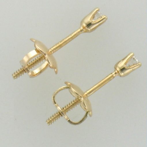 Side view Small .02ct diamond earrings, 14k yellow gold with screw post Baby/Youth