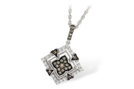 Diamond Shaped Pendant with Brown and White Diamonds Vintage Style
