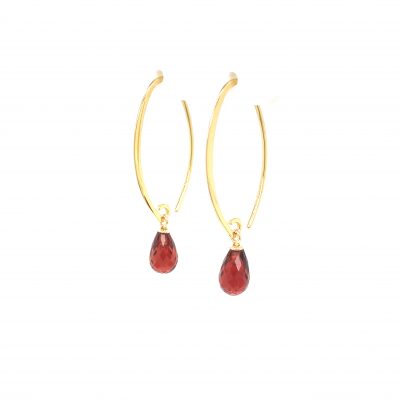 Simple Sweep drop earrings with 8x5 Briolette Mozambique Garnet, 14k yellow gold