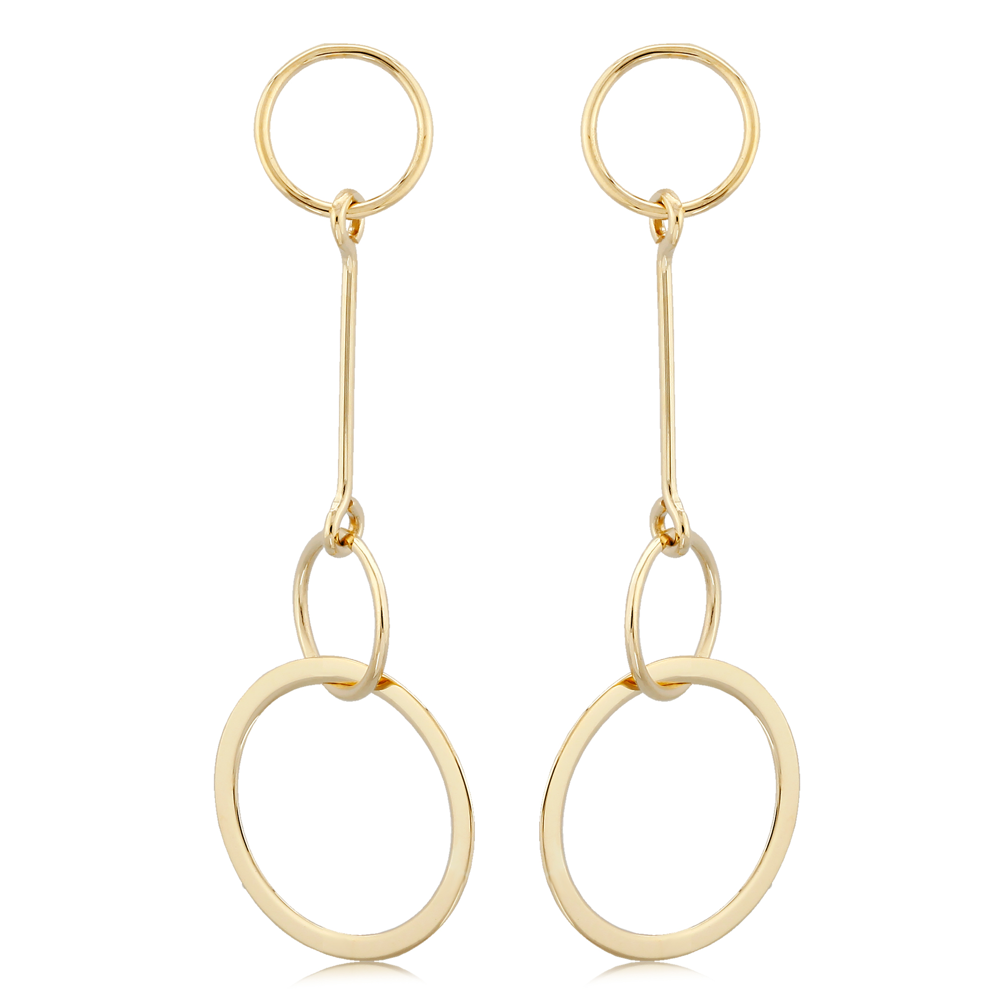 14k Yellow Gold Dangle Circles Earrings 