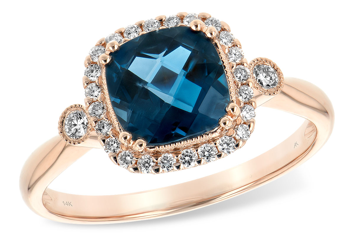 Cushion Shaped London Blue Topaz with Diamond Halo - Mills Jewelers