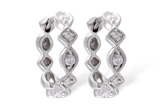 Hoop Diamond Earrings with Scalloped designm milgrain beading edges, diamonds all round and totaling .22ct, G Color, SI1/2 clarity, 14kt white gold