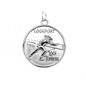 Locktenders Charm Sterling Silver. For each charm sold 100% of the proceeds will be donated to Lockport Locks Heritage District Corp toward maintenance of the Locktenders Monument Tribute and Flight of Five events. The tribute consists of life size bronze figures displayed on the very steps where the iconic photo was taken of the original twelve Lock Tenders of 1897