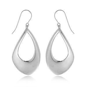Sterling Silver large open teardrop shape earrings on eurowire