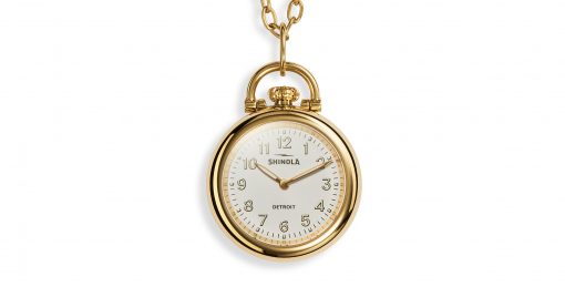 The Runwell Watch Pendant Necklace Gold tone with 24mm case, pumpkin crown on 30 inch chain necklace