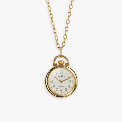 The Runwell Watch Pendant Necklace Gold tone with 24mm case, pumpkin crown on 30 inch chain necklace