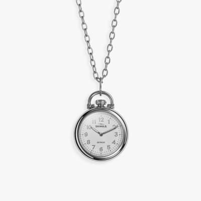 The Runwell Watch Pendant Necklace stainless steel with 24mm case, pumpkin crown on 30 inch chain necklace, white dial