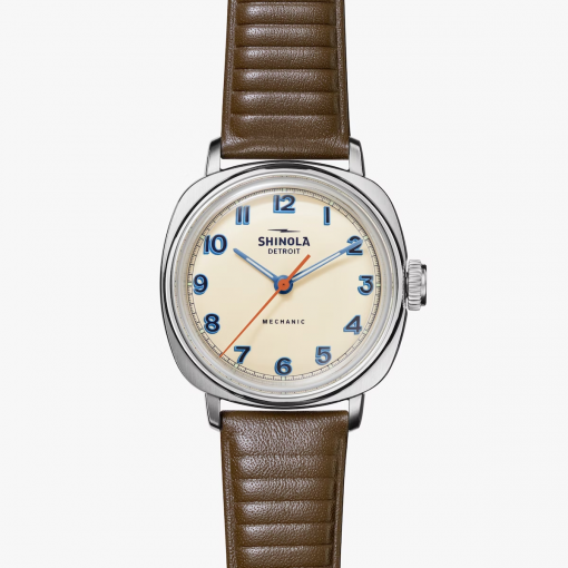 Shinola Mechanic 3H 39mm, Date Leather Strap Gift Set- The hand-wound Swiss-made SW210-1 accurately keeps the hours, minutes, and seconds. The Mechanic should be manually wound habitually in order to restore the power reserve, which keeps the watch ticking. The Mechanic has a minimum power reserve of 42 hours.