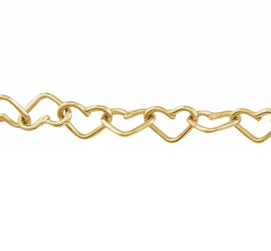 3.2mm Heart link 14k yellow gold chain sold by the inch